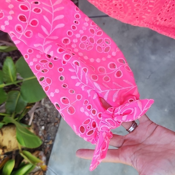 Lilly Pulitzer Amrita Maxi Shirt Dress Hot pink eyelet size 00 010634 - Picture 6 of 12